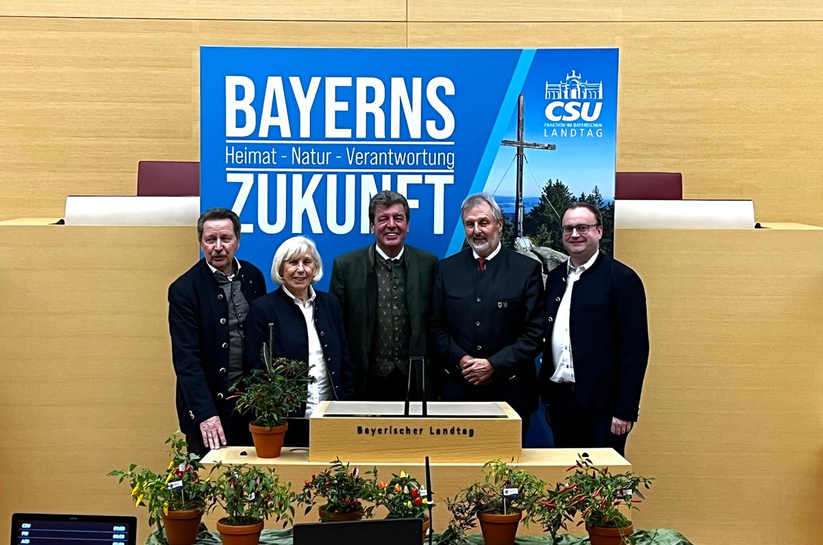 Foto (Abgeordnetenbro Passau): v. l. Kurt Hpfl, Maria Hpfl, Albert Romeier, Antonio Ruppert, MdL Stefan Meyer.